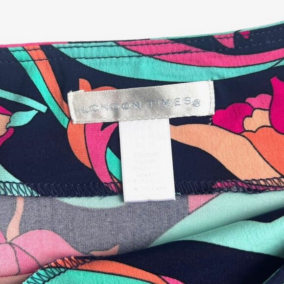 London Times-Dress-3/4 Sleeve-Knee Length-Size 6-Navy Pink-Flower Flourish Swirl - Picture 5 of 8